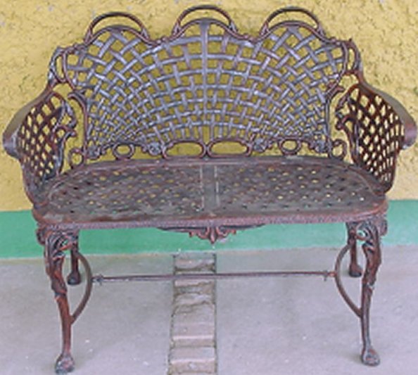 cast aluminum basketweave design love seat