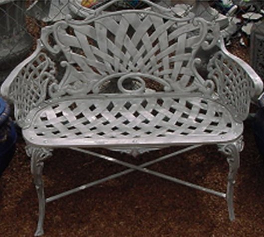 cast aluminum basketweave settee
