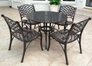 wrought iron and cast aluminum patio furniture
