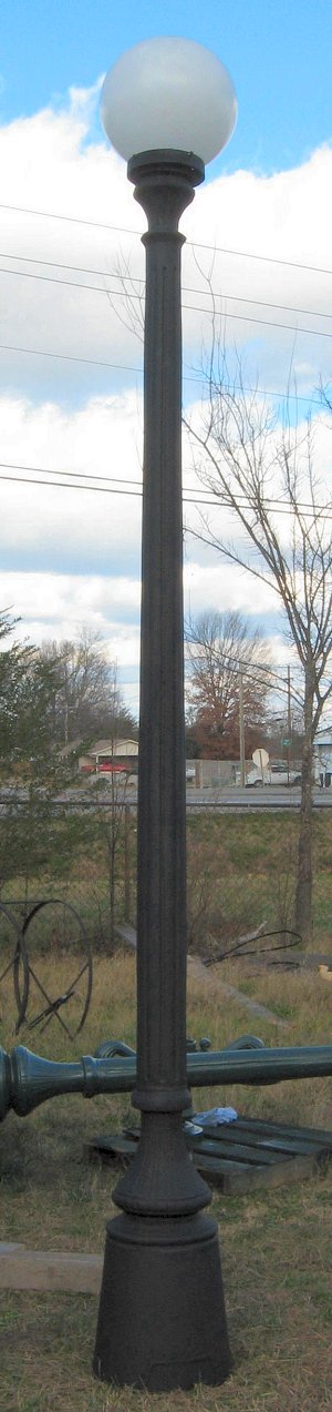 cast aluminum birchwood street lamp with ballast box and large round globe