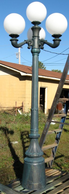 3 arm 3 light victorian street lamp with round globes